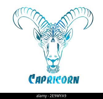 Capricorn is the sign of the zodiac. The goat's head. Print on a T-shirt. Vector illustration Stock Vector