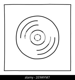 Doodle computer CD disc icon hand drawn with thin black line Stock Vector