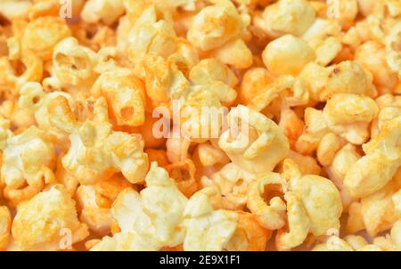 salty baked cheese popcorn arranging on white background Stock Photo