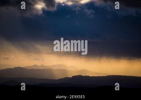 Sunset over Montserrat massif. Barcelona province. Catalonia. Spain. Stock Photo