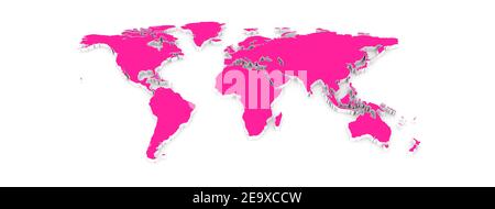 Pink World Map 3D illustration with light and shadow Stock Photo