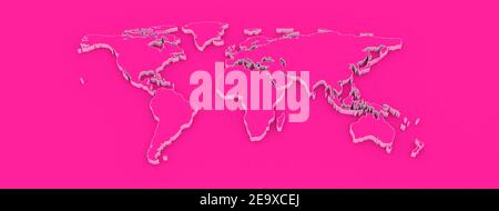 Pink World Map 3D illustration with light and shadow Stock Photo