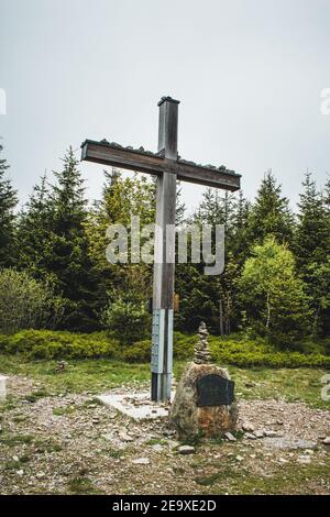 Summit cross on top of Langenberg. It is the highest mountain in the Rothaar Mountains and in North Rhine-Westphalia state, Germany Stock Photo