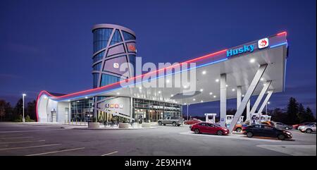 Husky gas station Stock Photo