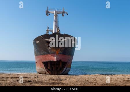 Ship being broken up at Gadani ship-breaking yard, located across a 10 km long beachfront, Balochistan, Pakistan. Stock Photo