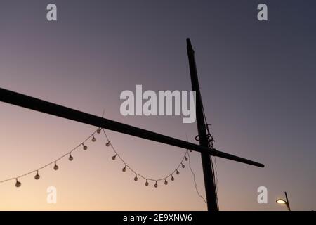 mast pole with hanging lights Stock Photo