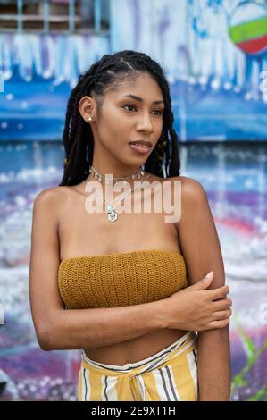 Portrait of attractive young latin Woman with dreadlocks in Colombia Stock Photo