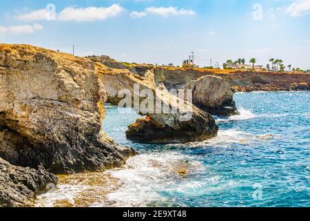 Sea caves at cap greco in the south-eastern cyprus Stock Photo