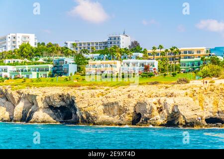 Sea caves at cap greco in the south-eastern cyprus Stock Photo