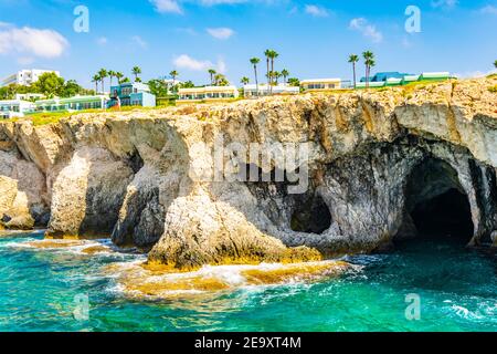 Sea caves at cap greco in the south-eastern cyprus Stock Photo