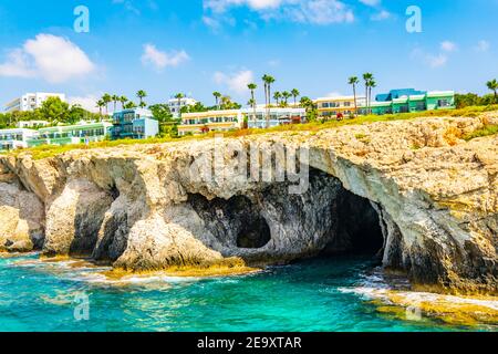 Sea caves at cap greco in the south-eastern cyprus Stock Photo