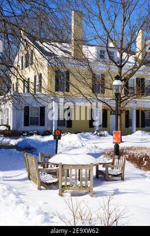 PRINCETON, NJ -4 FEB 2021- View of the campus of Princeton University, New Jersey, under snow after a winter storm. Stock Photo