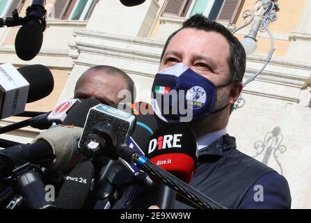 Rome, Matteo Salvini at the end of the meeting with Mario Draghi ...