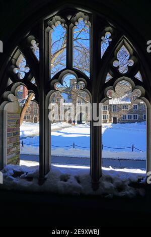 PRINCETON, NJ -4 FEB 2021- View of the campus of Princeton University, New Jersey, under snow after a winter storm. Stock Photo