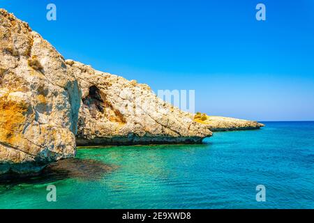 Sea caves at cap greco in the south-eastern cyprus Stock Photo