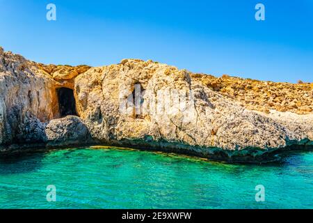 Sea caves at cap greco in the south-eastern cyprus Stock Photo