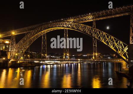 Ponte de Dom Luis I at Night in Porto, Portugal. Stock Photo