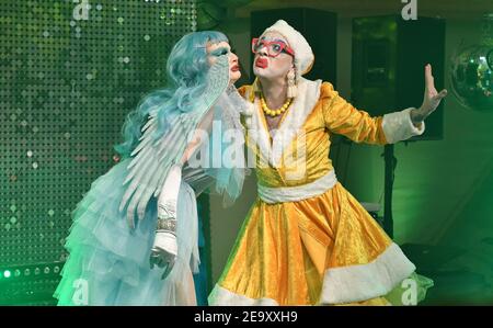 Drag queen Ginny Lemon who featured in the TV series RuPaul’s Drag Race UK photographed at an event in Birmingham city centre. Stock Photo