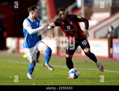 AFC Bournemouth's Arnaut Danjuma (right) scores their side's third goal of  the game during the Sky Bet Championship match at Vitality Stadium,  Bournemouth. Picture date: Tuesday March 16, 2021 Stock Photo - Alamy