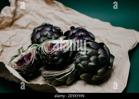 Artichoke flower, purple edible bud isolated Stock Photo