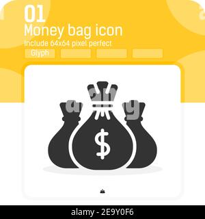 money bag icon vector sign with solid style isolated on white background. Vector illustration money icon symbol icon concept for web, ui, ux, website Stock Vector