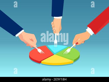 Vector of business people dividing financial pie chart, profits Stock Vector
