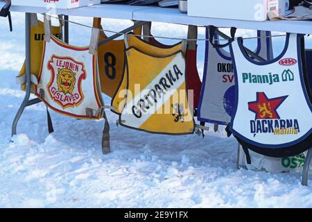 MOTALA, SWEDEN- 6 FEBRUARY 2021: Ice speedway in Knäppaviken on Lake Boren during the cold Saturday. Stock Photo