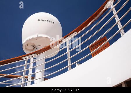 Radar radome on a cruise ship Stock Photo