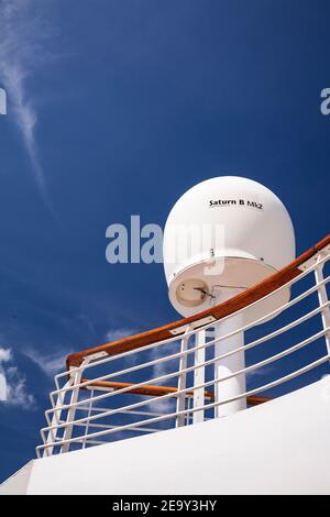 Radar radome on a cruise ship Stock Photo