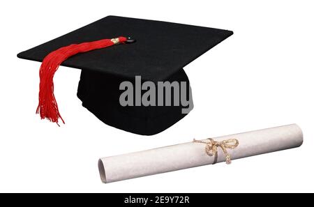 graduation cap and diploma Stock Photo
