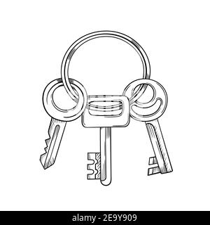 Sketch Hand Drawn Bunch Of Keys On White Background Vector Illustration Stock Vector Image Art Alamy