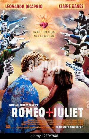 Romeo + Juliet (1996) directed by Baz Luhrmann and starring Leonardo DiCaprio, Claire Danes and John Leguizamo. Fantastic and fantastical adaptation of Shakespeare's play to a modern Verona whilst retaining the original language. Stock Photo