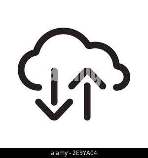 cloud data exchange outline icon isolated on white background. Stock Vector