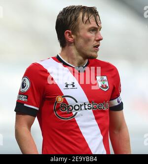 NEWCASTLE UPON TYNE, ENGLAND - FEBRUARY 06: James Ward-Prowse of Southampton during the Premier League match between Newcastle United and Southampton at St. James Park on February 6, 2021 in Newcastle upon Tyne, United Kingdom. (Photo by MB Media/MB Media) Stock Photo