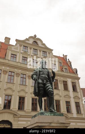 GERMANY, AUGSBURG - AUGUST 17, 2019: The statue of Johann Jakob Fugger in Augsburg Stock Photo