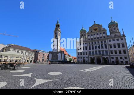 GERMANY, AUGSBURG - AUGUST 18, 2019: Town hall square in Augsburg Stock Photo