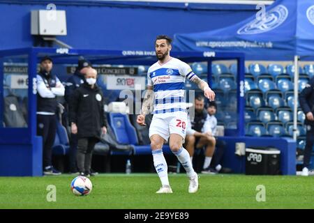 LONDON, ENGLAND. FEB 6TH: Geoff Cameron of QPR in action during the Sky Bet Championship match between Queens Park Rangers and Blackburn Rovers at Loftus Road Stadium, London on Saturday 6th February 2021. (Credit: Ivan Yordanov | MI News) Credit: MI News & Sport /Alamy Live News Stock Photo