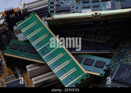 Big close-up. RAM modules, primarily used as main memory in personal computers, workstations, and servers. Stock Photo