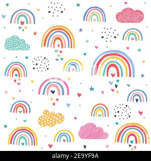 Clouds rainbows love hearts pattern Stock Vector