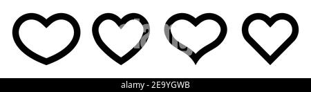 Set of four most popular heart shapes. Symbol of love. Simple black thick outline vector icons. Stock Vector
