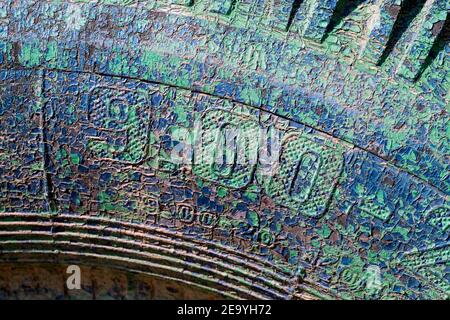 Texture of an old tire with cracked blue-green paint Stock Photo