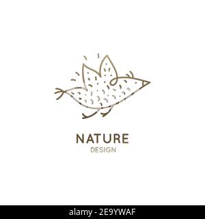 Vector abstract logo of flying bird. Minimal icon of sparrow in linear style. Simple outline emblem for business identity, badge for a travel, tourism Stock Vector