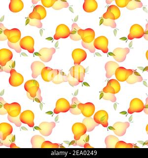 Funny autumn illustration with colorful pears. Seamlees pattern with cute fruits on white background. Food concept. Template design for invitation Stock Vector