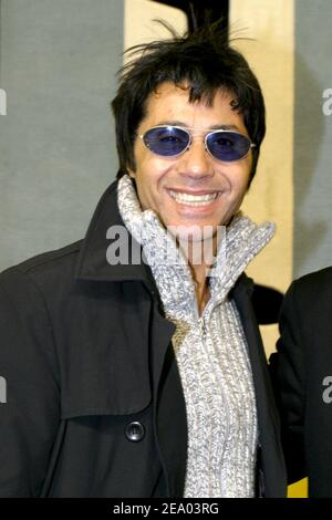 EXCLUSIVE. French singer Jean-Luc Lahaye poses at the Detomaso stand during the exhibition 'Retromobile' held at the Parc des Expositions in Paris, France on February 20, 2005. Photo by Benoit Pinguet/ABACA. Stock Photo