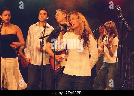 EXCLUSIVE. French singer Lorie on stage during the rehearsals of British singer Phil Collins's concert given during a charity dinner for his foundation 'Little Dreams' at Palace Hotel in Lausanne, Switzerland on March 18, 2005. Photo by Daniel Giry/ABACA. Stock Photo