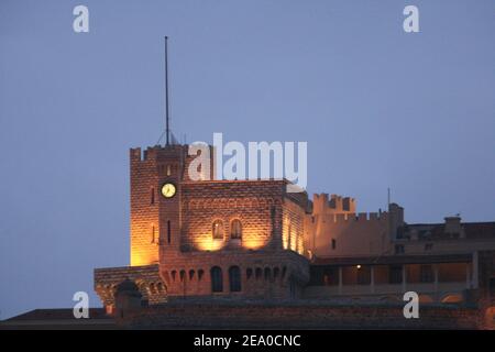 The Grimaldi Palace in Monaco pictured by night on March 26, 2005. Photo by Klein-Nebinger/ABACA Stock Photo