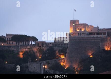 The Grimaldi Palace in Monaco pictured by night on March 26, 2005. Photo by Klein-Nebinger/ABACA Stock Photo