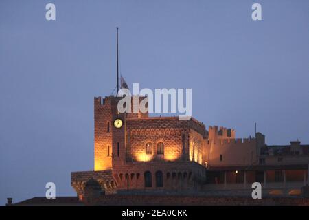 The Grimaldi Palace in Monaco pictured by night on March 26, 2005. Photo by Klein-Nebinger/ABACA Stock Photo