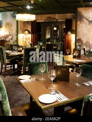 Stylish interior design, The Barnt Green Inn, Birmingham, fine dining restaurant & bar, Premium Country Pubs Stock Photo