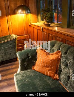 Stylish interior design, The Barnt Green Inn, Birmingham, fine dining restaurant & bar, Premium Country Pubs Stock Photo